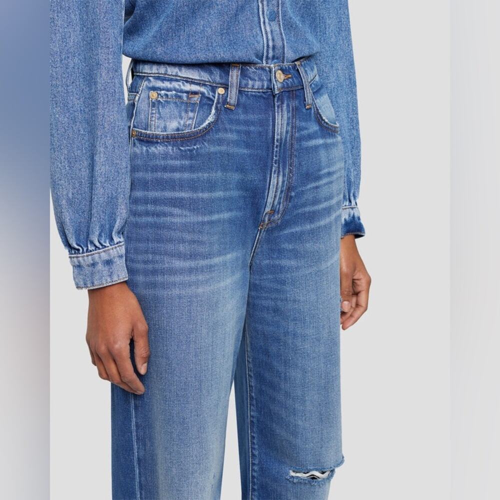 7 For All Mankind Kate Modern Straight Distressed Jeans Women’s 27 Slate NWT - Picture 4 of 11